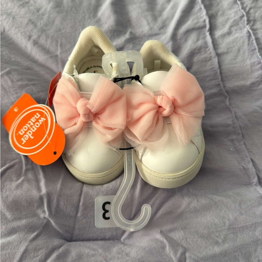 Wonder Nation White Sneakers with Pink Bow